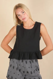 Black VERY J Side Tie Detail Ruffled Sleeveless Top | Tops Daverri Fashions