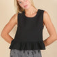 VERY J Side Tie Detail Ruffled Sleeveless Top Black Tops