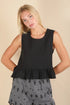 VERY J Side Tie Detail Ruffled Sleeveless Top Black Tops