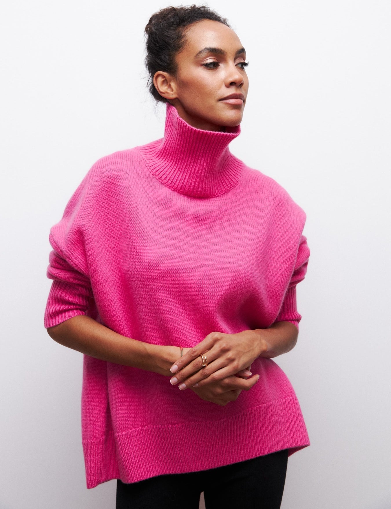 Rose Red Loose Fit Long Sleeve Turtleneck Sweater | Sweaters Daverri Fashions