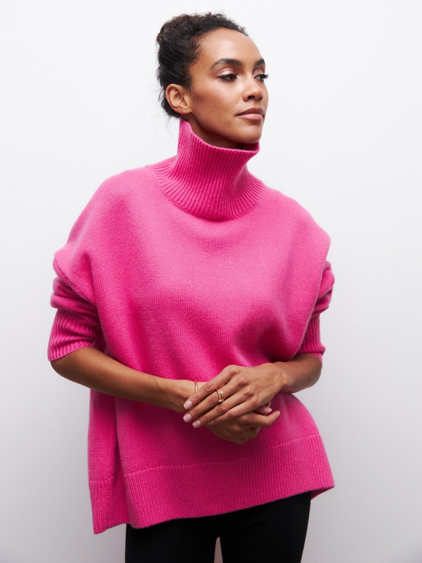 Rose Red Loose Fit Long Sleeve Turtleneck Sweater | Sweaters Daverri Fashions