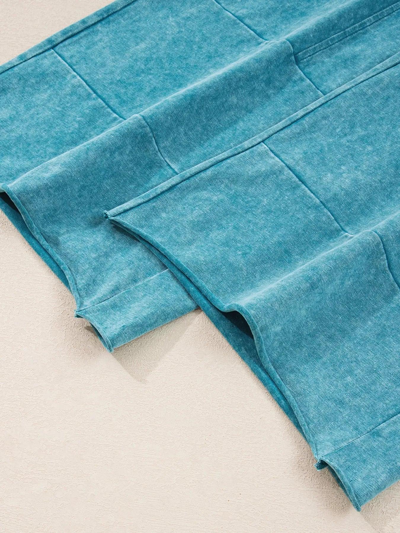 Mineral Wash High Waist Patched Pocket Pants - DAVERRI FASHIONS