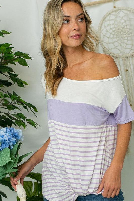 Plus Front Twist Off Shoulder Striped Top Shirts & Tops