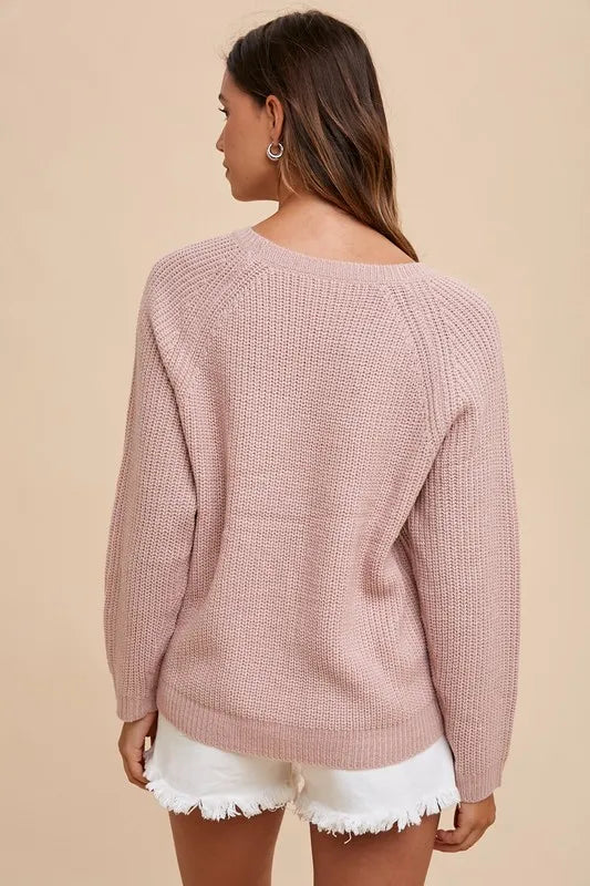 Annie Wear HELLO Embroidered Raglan Sleeve Sweater Sweaters
