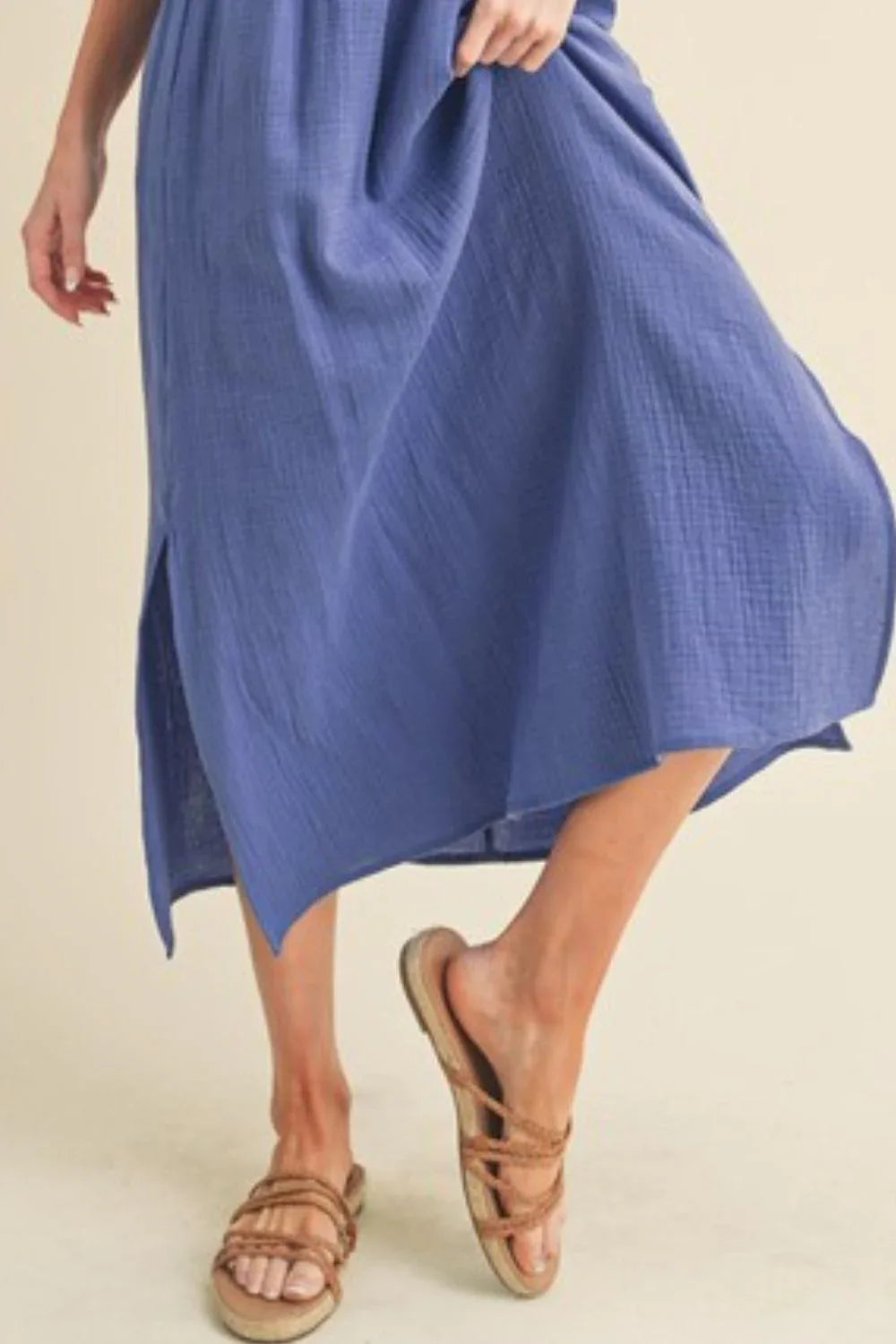 Aemi + Co Side Slit Round Neck Sleeveless Tank Dress - DAVERRI FASHIONS