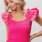 BiBi Ruffled Shoulder Strap Rib Texture Top Fuchsia M Tops