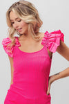 BiBi Ruffled Shoulder Strap Rib Texture Top - DAVERRI FASHIONS