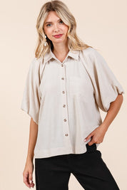 Mittoshop Airflow Short Bubble Sleeve Button Down Shirt Natural