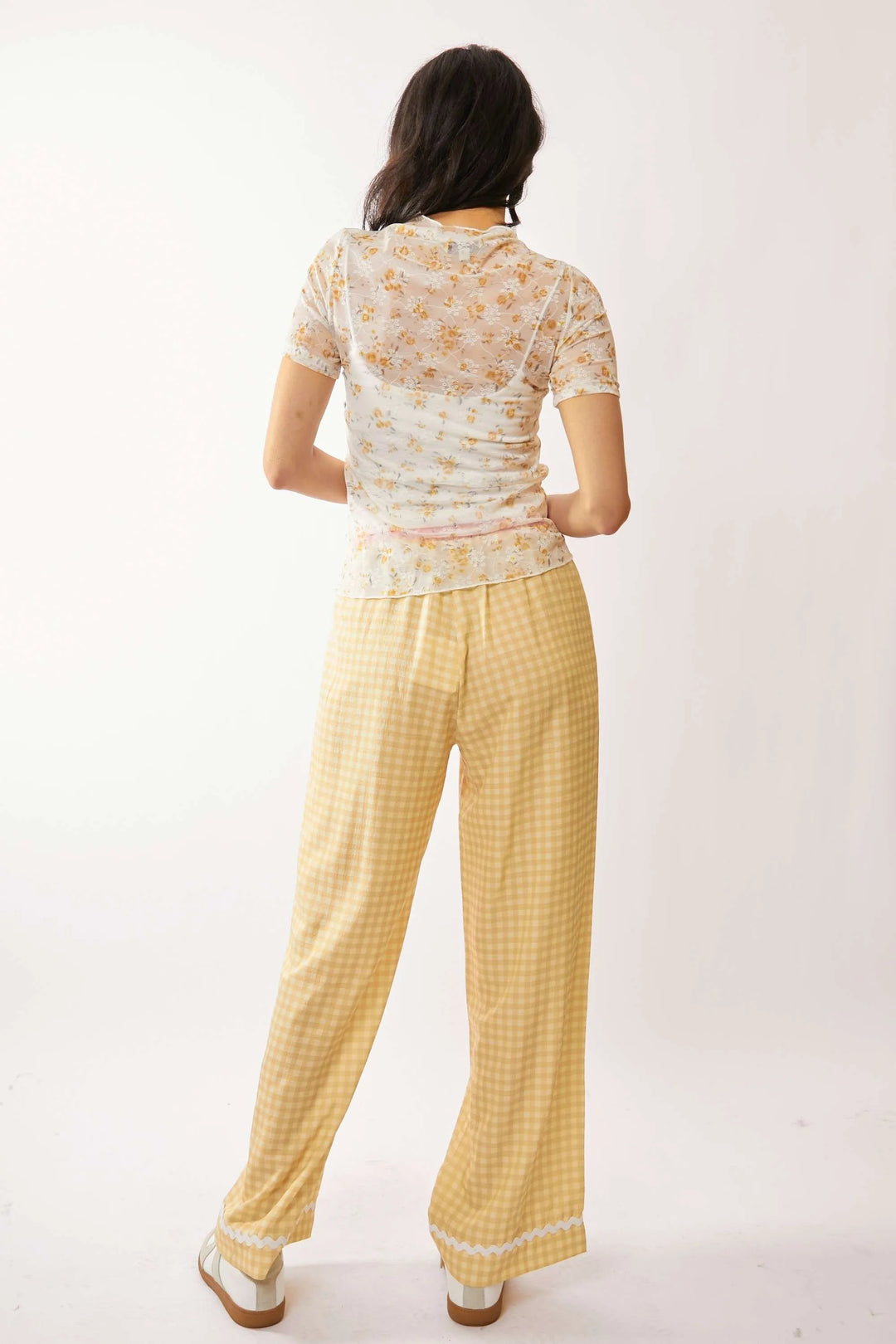 Davi & Dani Loose Turtle Neck Lace Mesh Sheer Top Tops