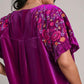 Umgee Full Size Velvet Embroidery Short Sleeve Blouse Blouses