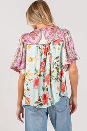 SAGE+FIG Plus Size Floral Mineral Wash French Terry Button Up Shirt | Daverri Fashions