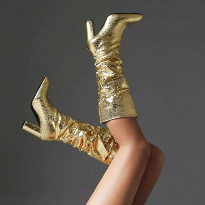 Glamour Shine Point Toe Block Heel Boots | Boots Daverri Fashions