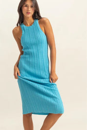 HYFVE Round Neck Blue Bodycon Ribbed Knit Dress | Tank Dresses Daverri Fashions