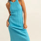 HYFVE Round Neck Blue Bodycon Ribbed Knit Dress - DAVERRI FASHIONS