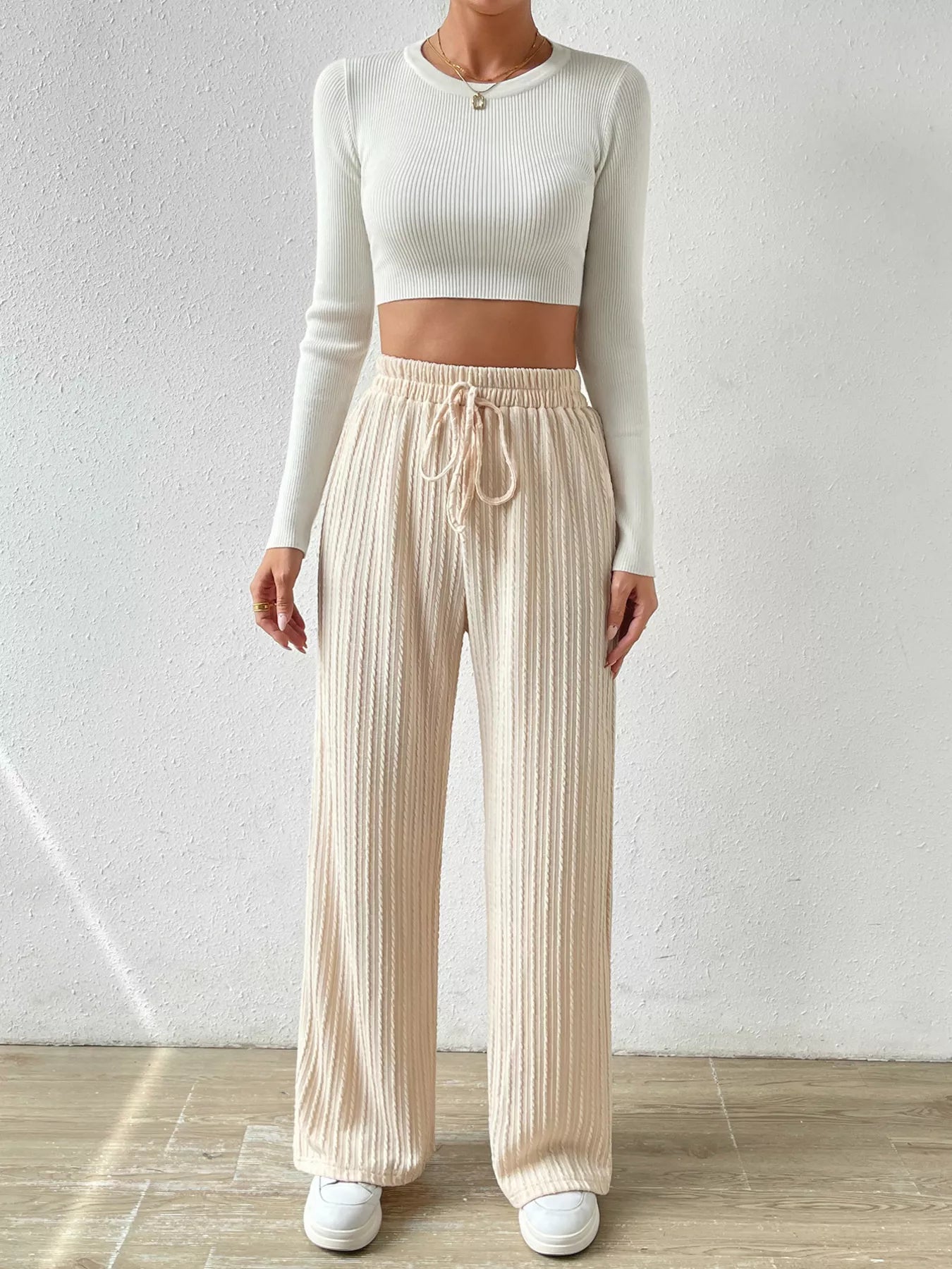 Apricot Drawstring Wide Leg Pants | Lounge Pants Daverri Fashions
