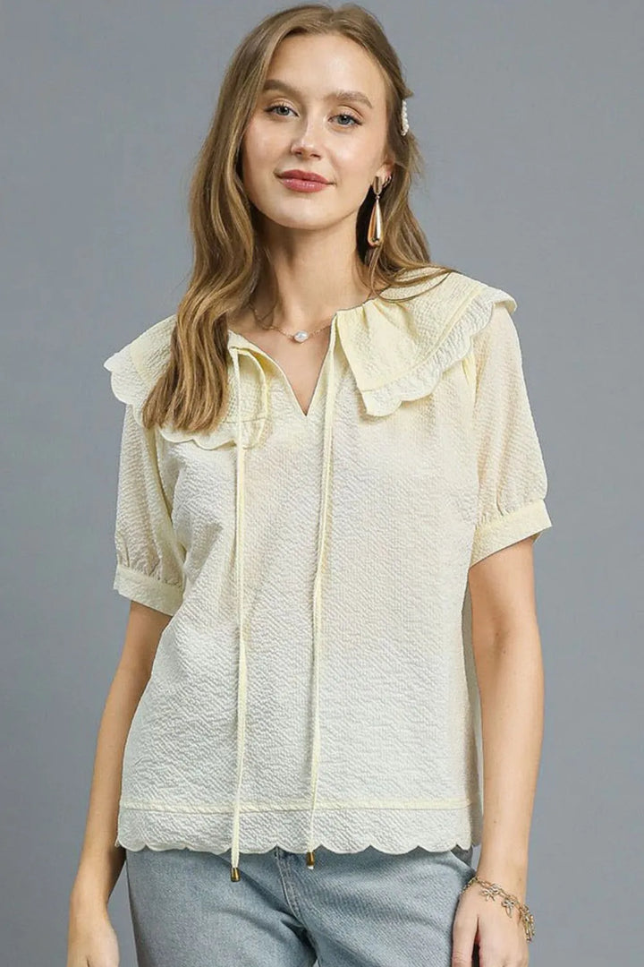 Umgee Peter Pan Collar Short Sleeve Blouse Blouses