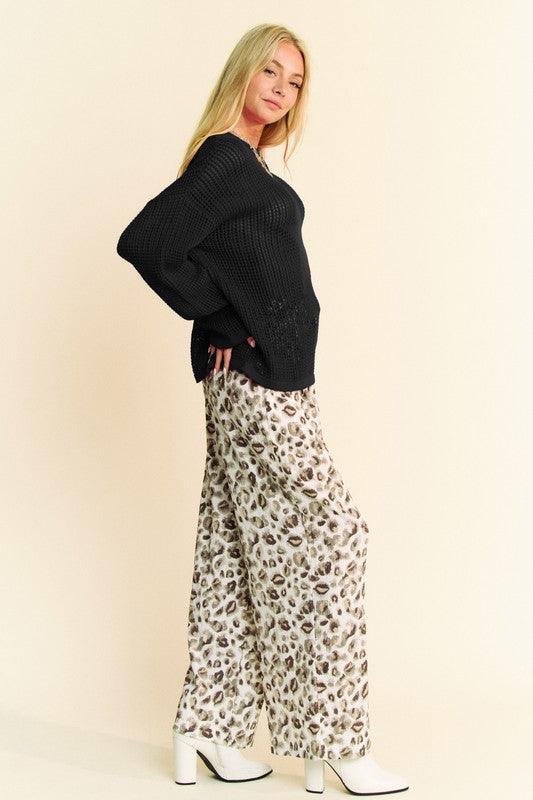 Davi & Dani Star Front Crochet Drop Shoulder Knit Top - DAVERRI FASHIONS