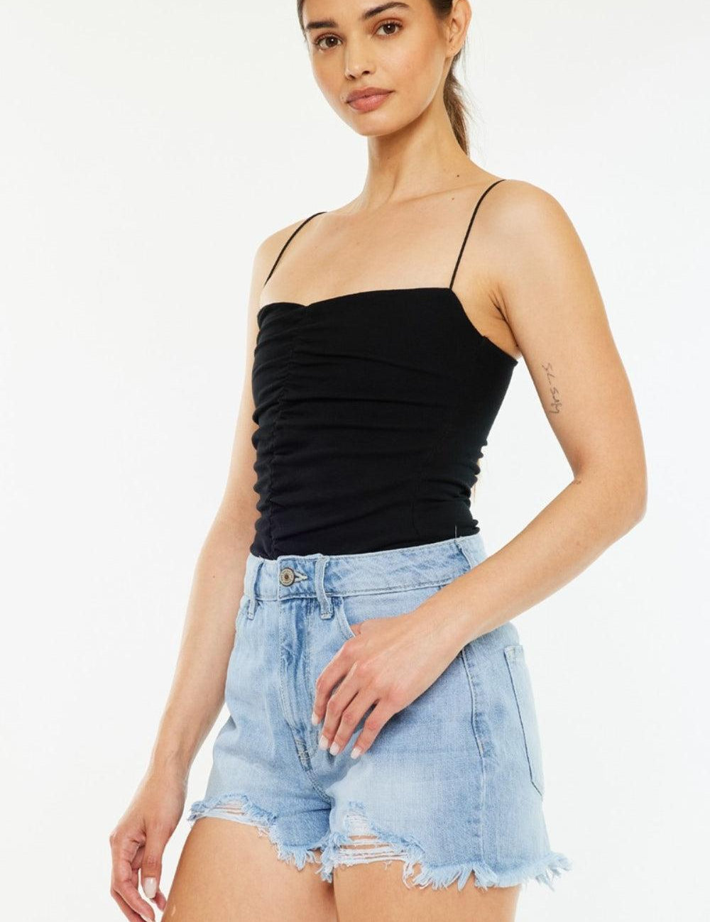 Light Kancan Raw Hem Distressed High Waist Denim Shorts | Denim Shorts Daverri Fashions