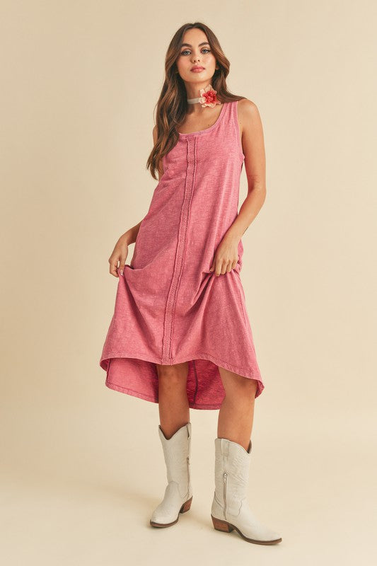 Aemi + Co Rose High-Low Hem Scoop Neck Midi Tank Dress Tank Dresses