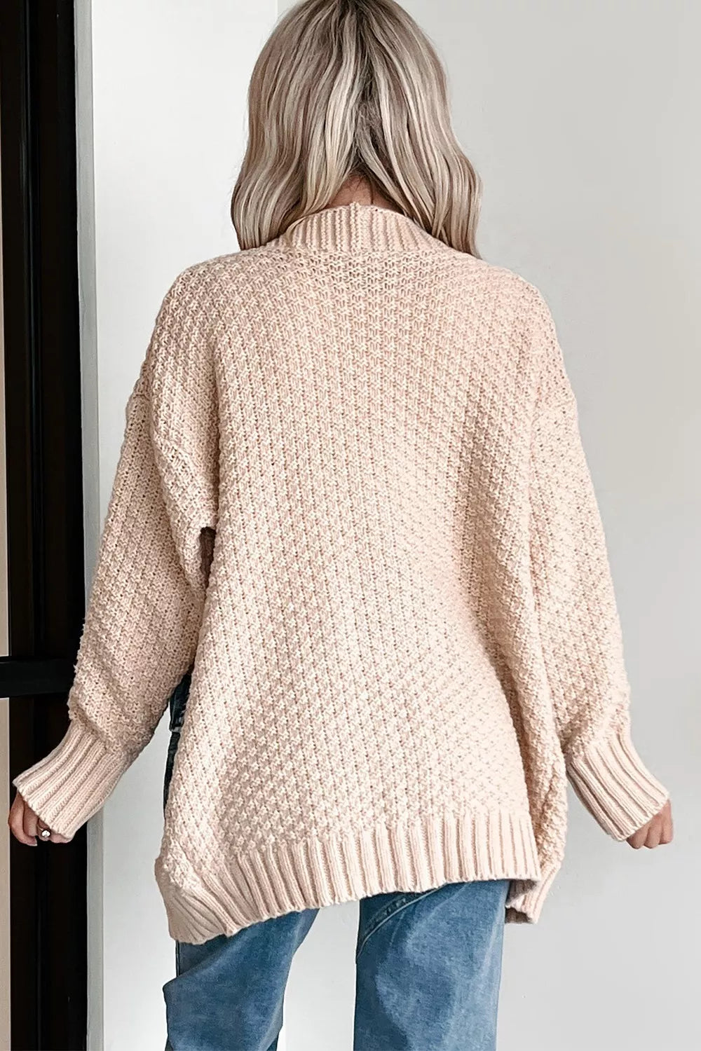 Denim Pockets Textured Knit Open-Front Cardigan | Cardigans Daverri Fashions
