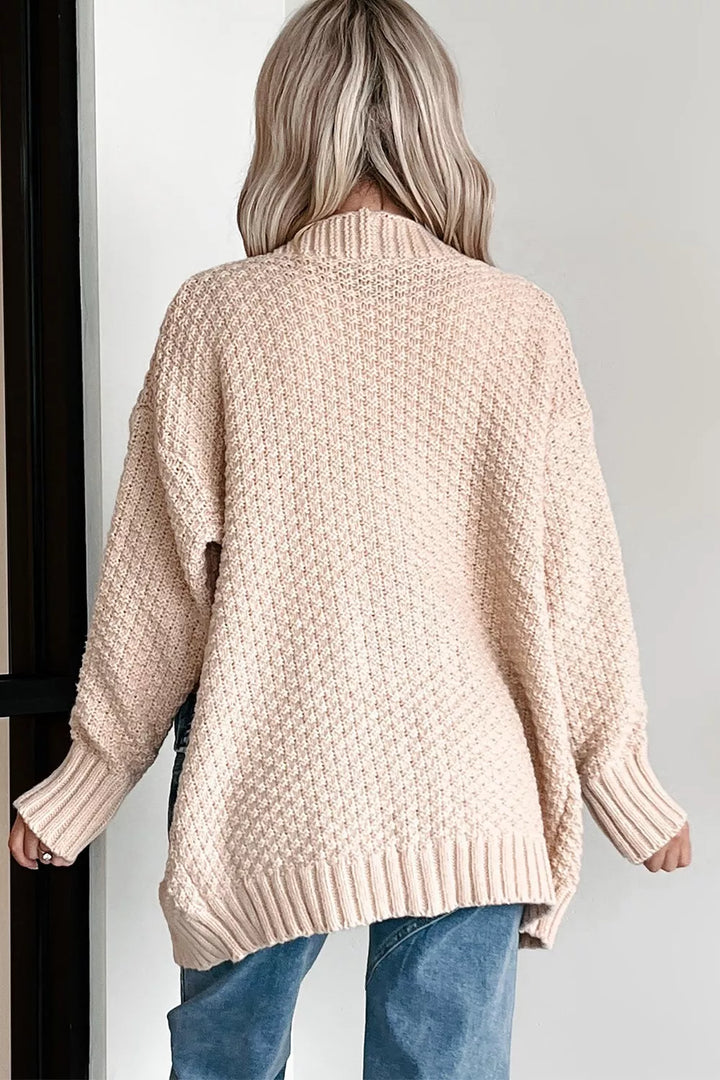 Denim Pockets Textured Knit Open-Front Cardigan | Cardigans Daverri Fashions