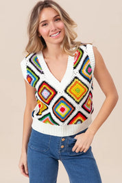 BiBi Diamond Granny Square Sweater Vest | Sweater Vests Daverri Fashions