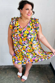 Indigo & Lemon Floral Babydoll Ruffle Dress | Daverri Fashions