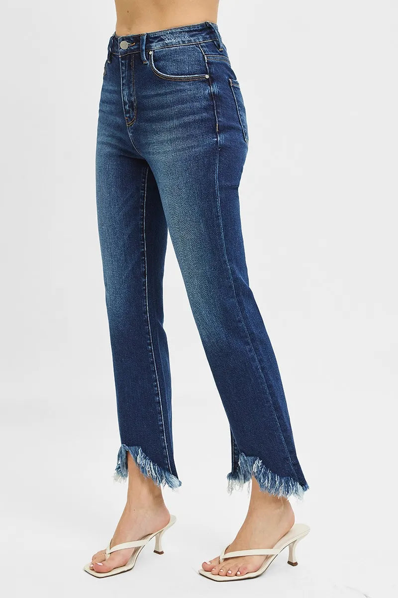 RISEN High Rise Crop Bootcut Fray Hem Jeans | Daverri Fashions