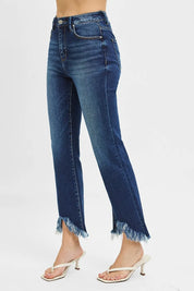 RISEN High Rise Crop Bootcut Fray Hem Jeans | Daverri Fashions