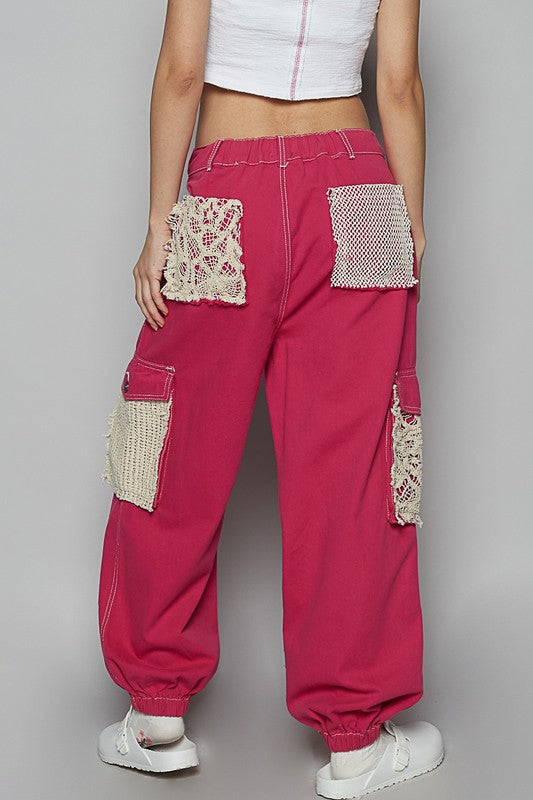 POL Crochet Overlay Pockets Drawstring Pants Pants