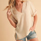 Aemi + Co Side Slit V-Neck Short Sleeve Blouse Blouses