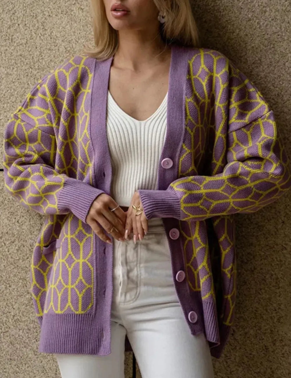 Mauve One Size Button Up Long Sleeve Cardigan | Cardigans Daverri Fashions