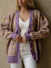 Mauve One Size Button Up Long Sleeve Cardigan | Cardigans Daverri Fashions