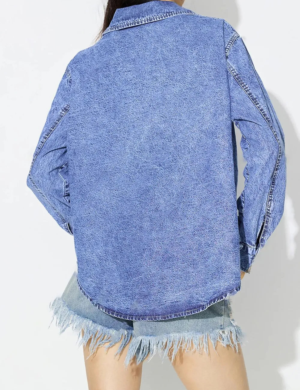 Curved Hem Collared Neck Denim Shirt | Shirts Daverri Fashions