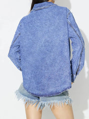 Curved Hem Collared Neck Denim Shirt | Shirts Daverri Fashions