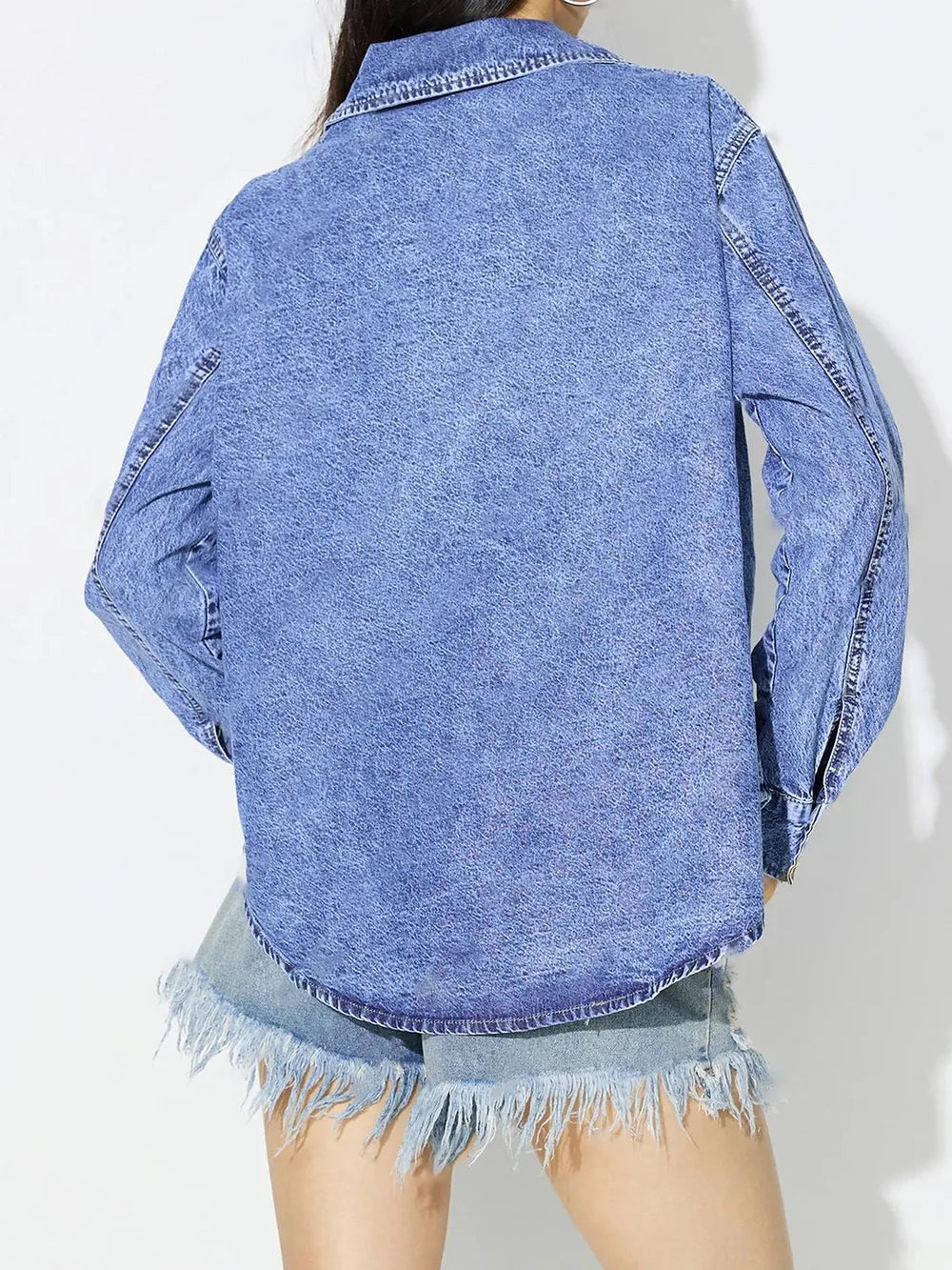 Curved Hem Collared Neck Denim Shirt | Shirts Daverri Fashions