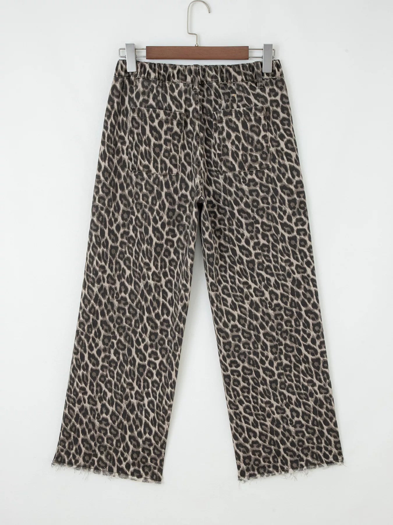 Leopard Straight Loose Leg Raw Hem Jeans | Jeans Daverri Fashions