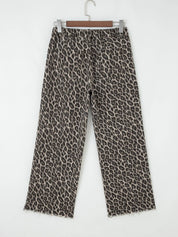 Leopard Straight Loose Leg Raw Hem Jeans | Jeans Daverri Fashions
