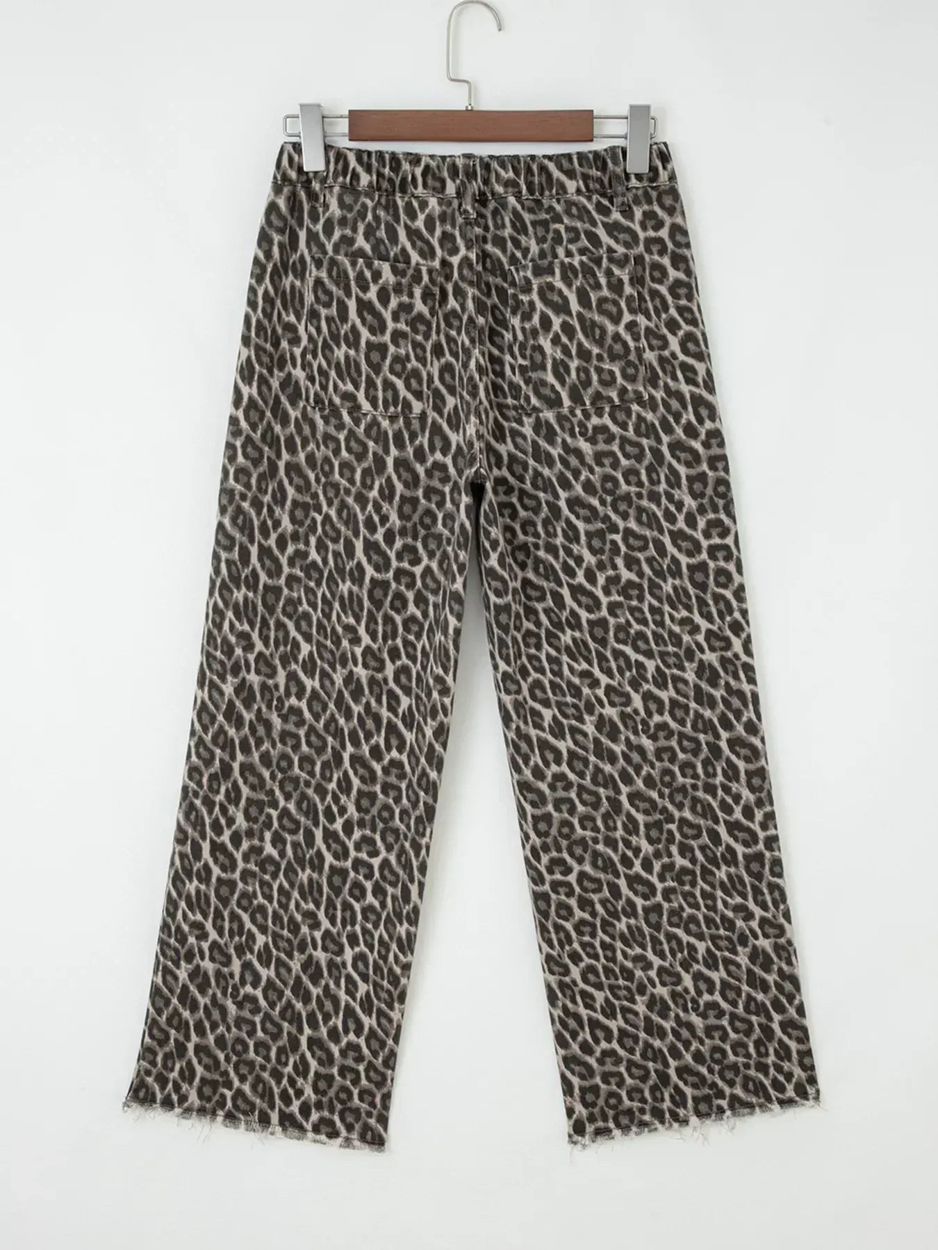 Leopard Straight Loose Leg Raw Hem Jeans - DAVERRI FASHIONS