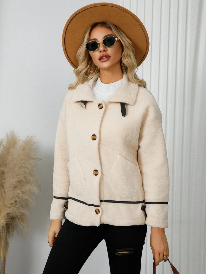 Pocketed Button Down Collared Neck Jacket | Jackets Daverri Fashions
