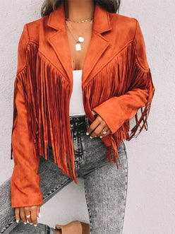 Fringe Open Front Cropped Jacket - DAVERRI FASHIONS