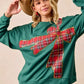 BiBi Plaid Ribbon Bow Detail Christmas Fleece Pullover - DAVERRI FASHIONS