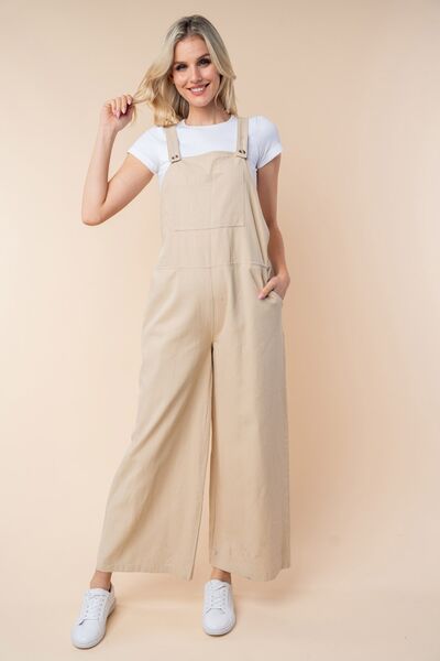 White Birch Sleeveless Wide Leg Overalls Overalls