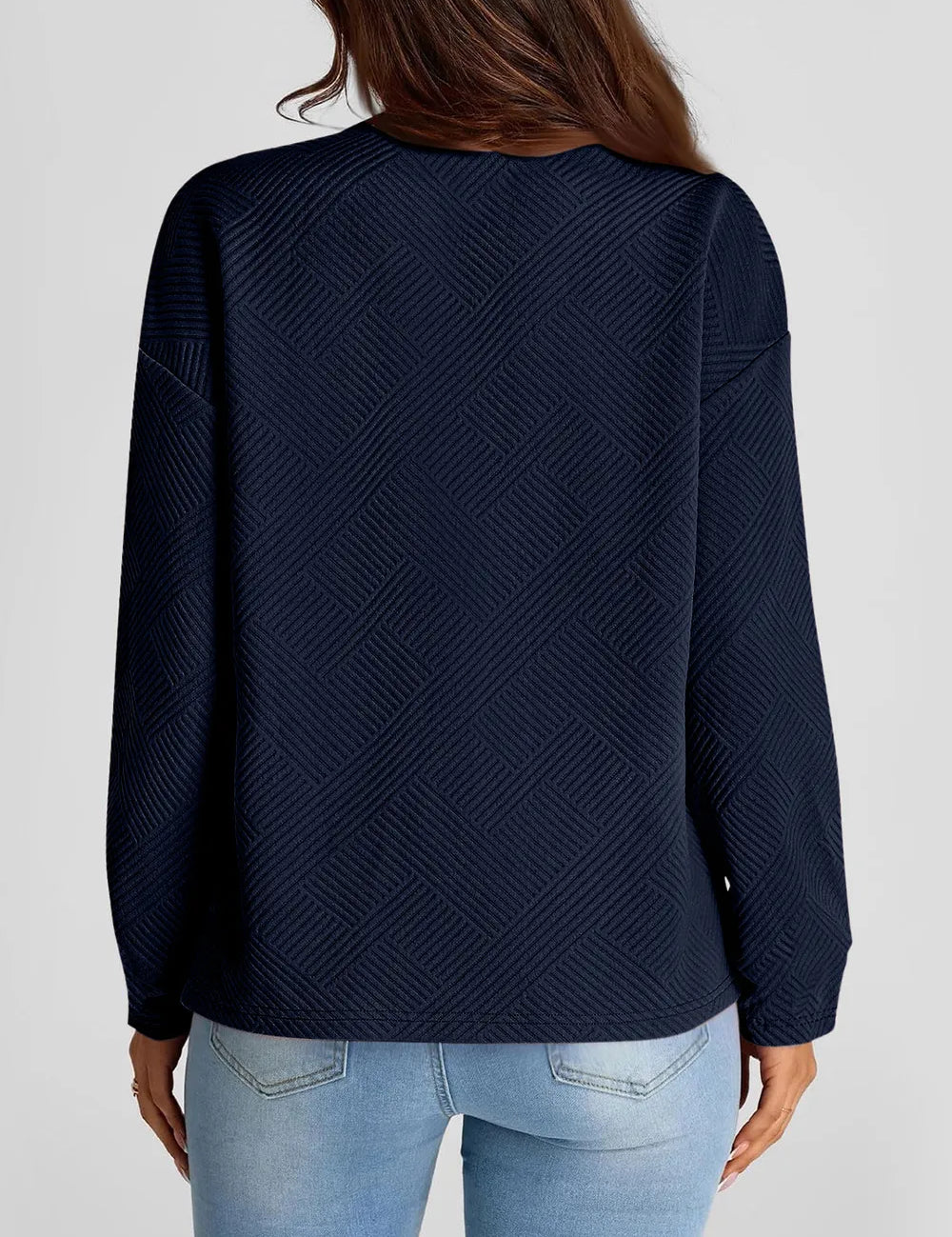 Dark Navy Full Size Texture Round Neck Long Sleeve Sweatshirt | Sweatshirts Daverri Fashions
