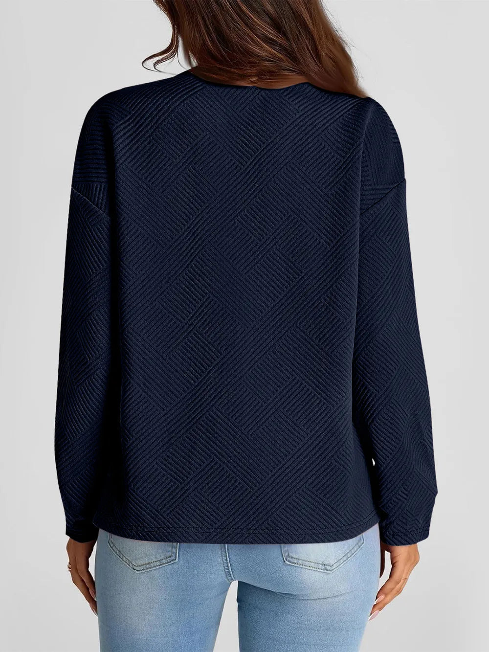 Dark Navy Full Size Texture Round Neck Long Sleeve Sweatshirt | Sweatshirts Daverri Fashions