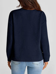 Dark Navy Full Size Texture Round Neck Long Sleeve Sweatshirt | Sweatshirts Daverri Fashions