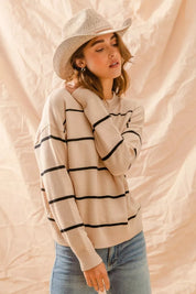 SO ME Stripe Crew Neck Basic Essential Sweater | Sweaters Daverri Fashions