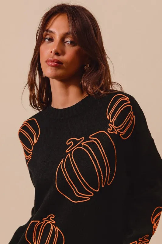Pumpkin Embroidered Halloween Thanksgiving Sweater Sweaters