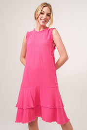 FUCHSIA And The Why Washed Fringe Detail Tiered Dress | Daverri Fashions