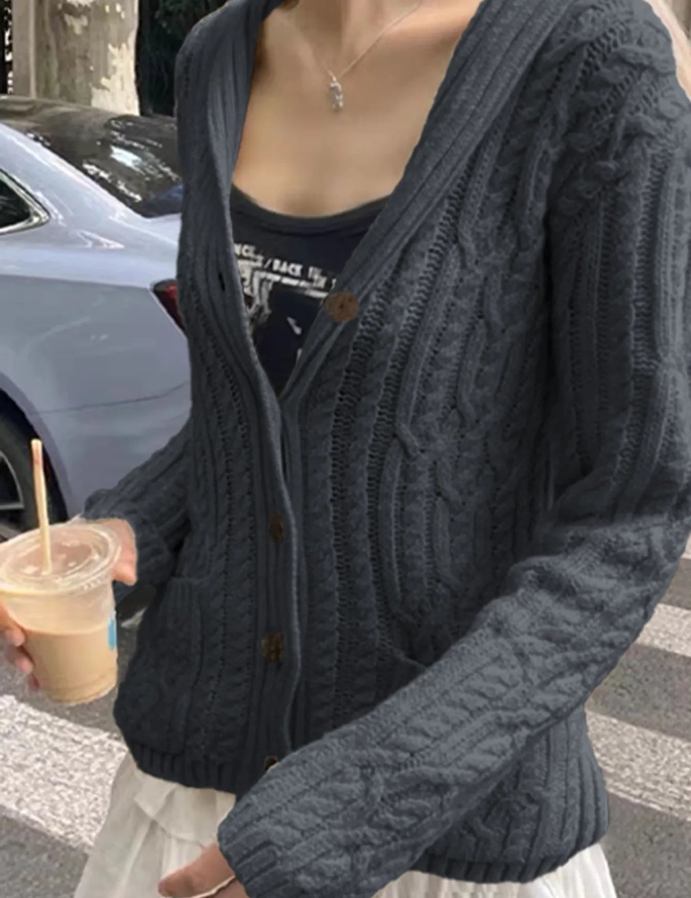 Cable Knit Button Up Cardigan | Cardigans Daverri Fashions